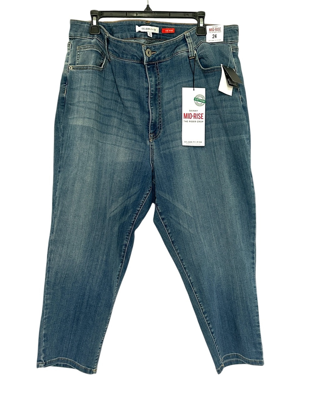 Celebrity Pink Women’s Skinny Mid Rise The Rider Crop- Medium Blue Wash